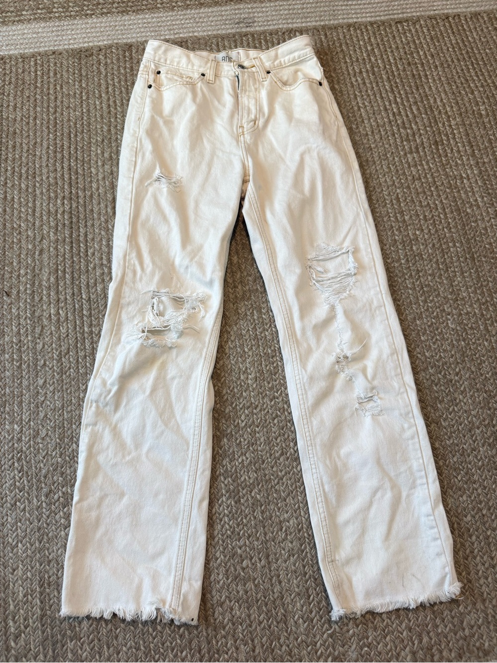 BDG White Distressed Straight-Leg Jeans